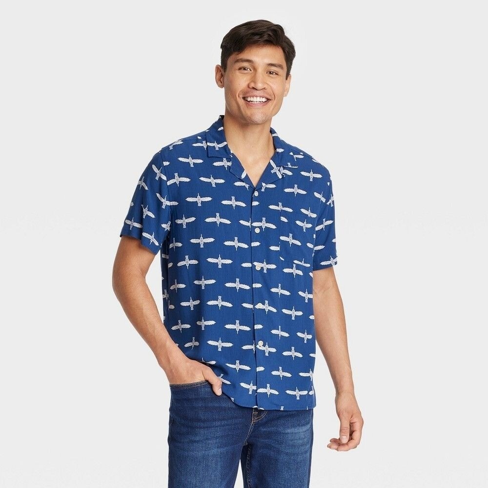 Men's Short Sleeve Button-Down Camp Shirt - Goodfellow & Co™ Blue Medium NWT